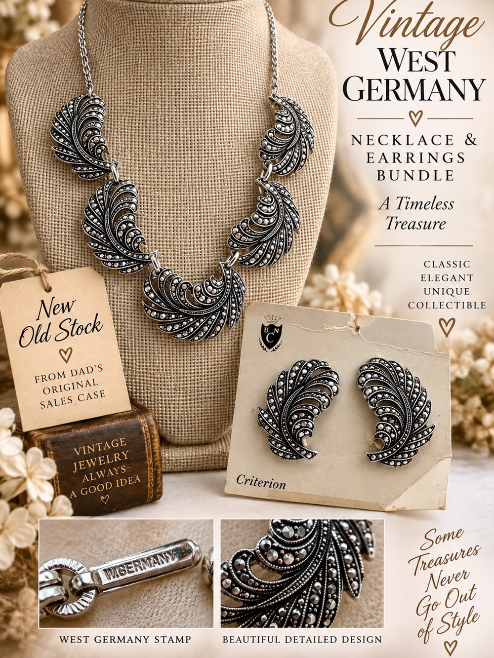 Vintage West Germany Necklace & Clip On Earrings Set - New Old Stock